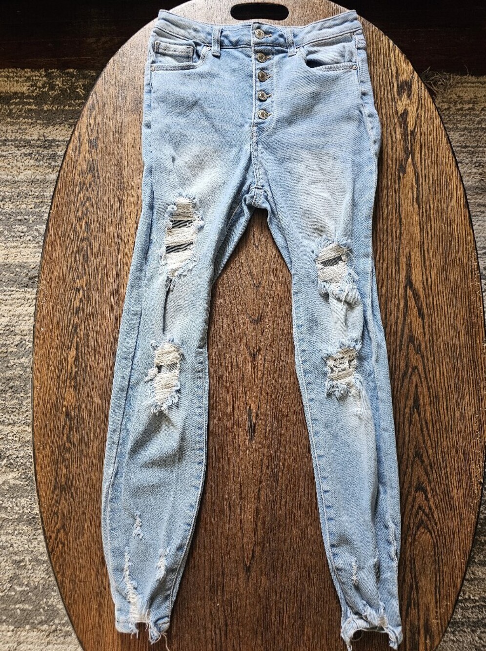 Wax Jean Light Blue Distressed Button Fly Skinny Jeans Size Juniors 7